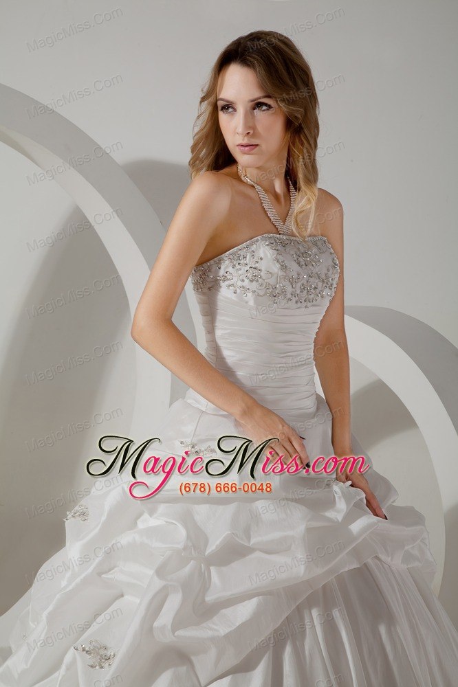 wholesale romantic ball gown strapless court train taffeta beading wedding dress