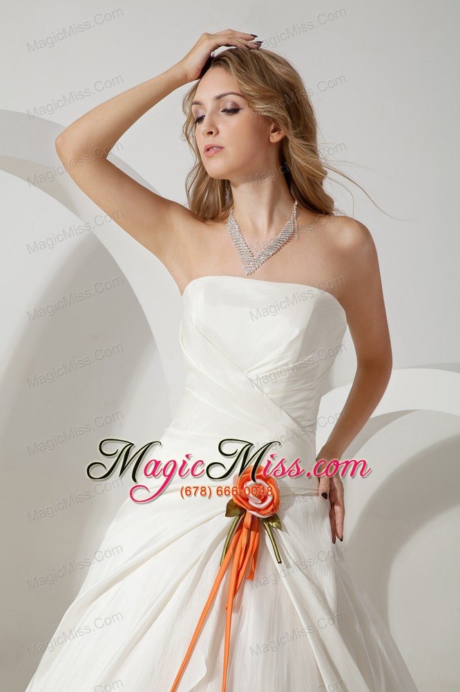 wholesale beautiful a-line strapless brush train taffeta hand made flower wedding dress