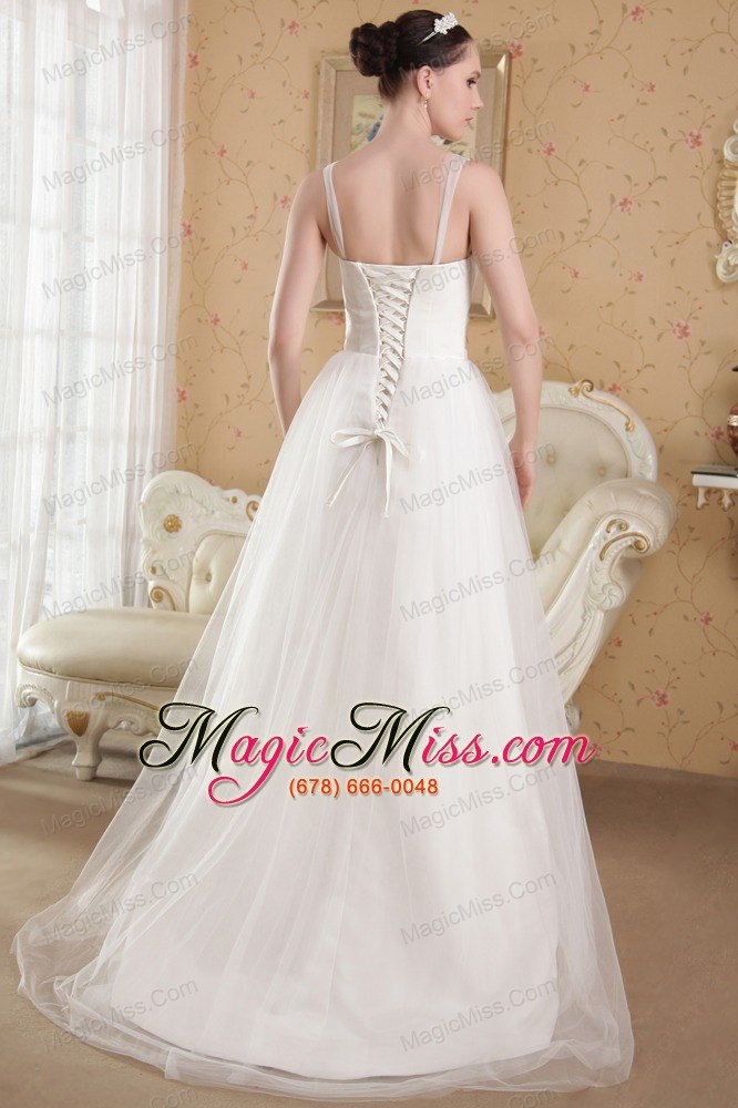 wholesale white a-line / princess v-neck brush train satin and organza beading wedding dress