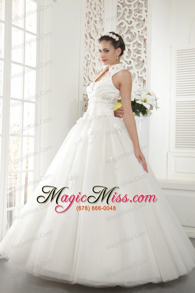 wholesale wonderful a-line / princess high-neck floor-length tulle beading wedding dress