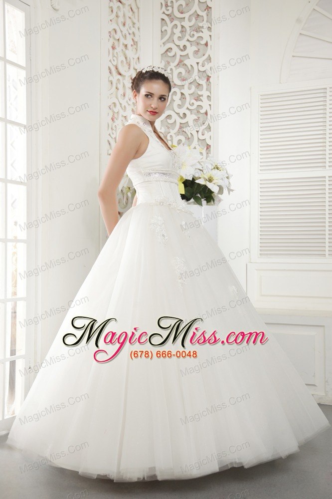 wholesale wonderful a-line / princess high-neck floor-length tulle beading wedding dress