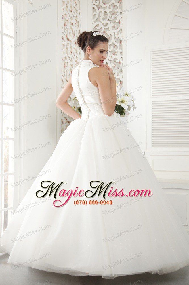 wholesale wonderful a-line / princess high-neck floor-length tulle beading wedding dress