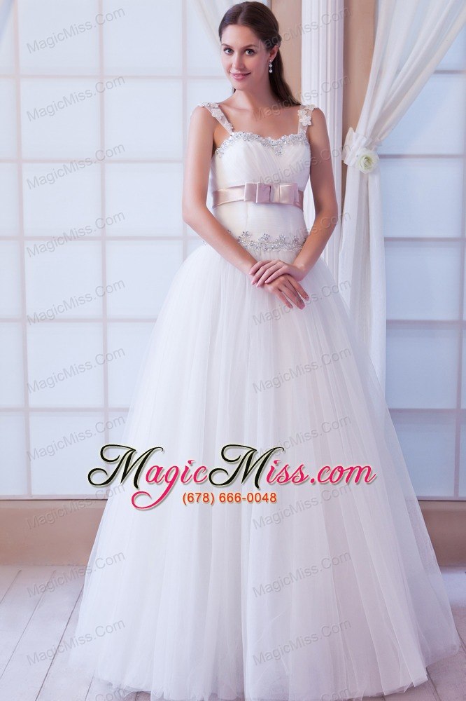 wholesale brand new a-line straps floor-length tulle beading and belt wedding dress