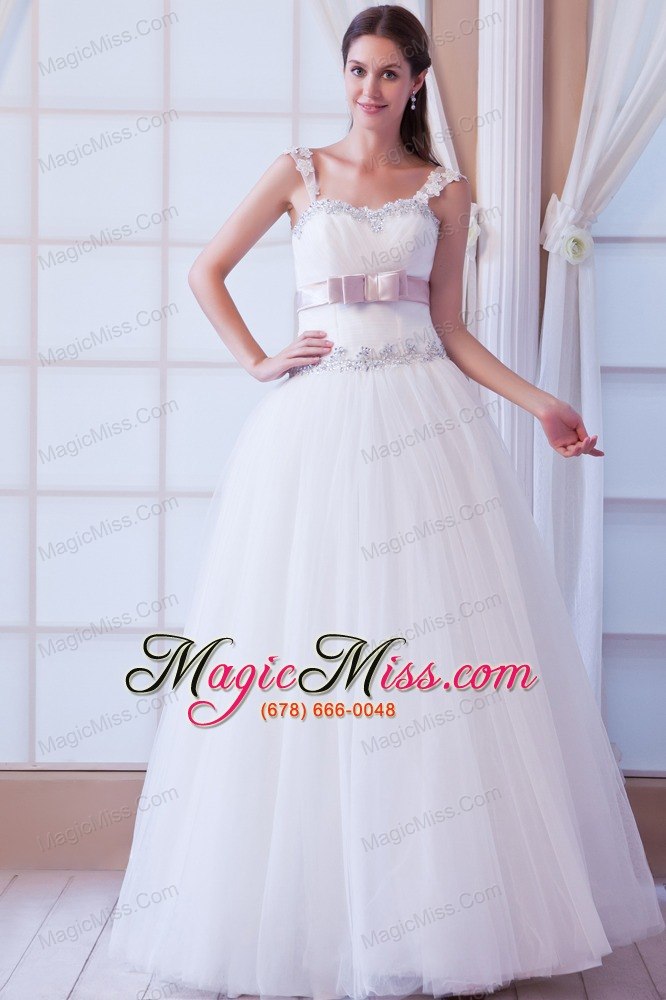 wholesale brand new a-line straps floor-length tulle beading and belt wedding dress