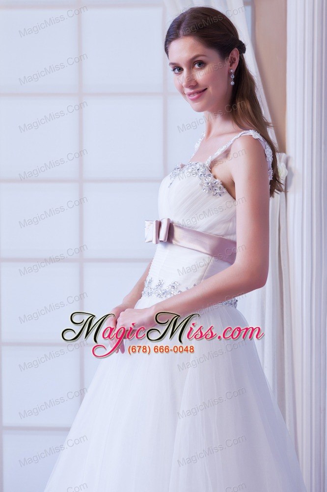 wholesale brand new a-line straps floor-length tulle beading and belt wedding dress