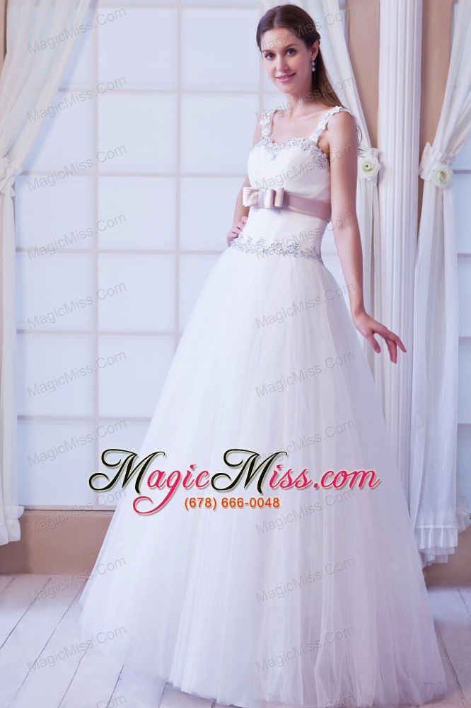 wholesale brand new a-line straps floor-length tulle beading and belt wedding dress