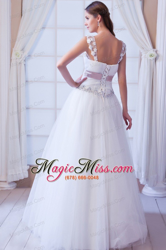 wholesale brand new a-line straps floor-length tulle beading and belt wedding dress