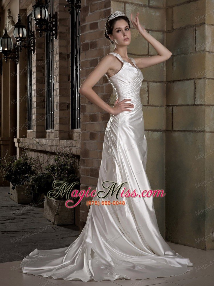 wholesale graceful a-line straps chapel train taffeta ruch and appliques wedding dress