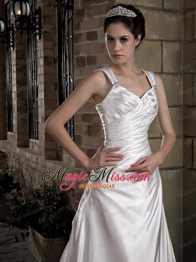 wholesale graceful a-line straps chapel train taffeta ruch and appliques wedding dress