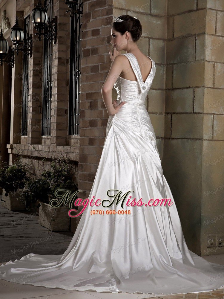 wholesale graceful a-line straps chapel train taffeta ruch and appliques wedding dress