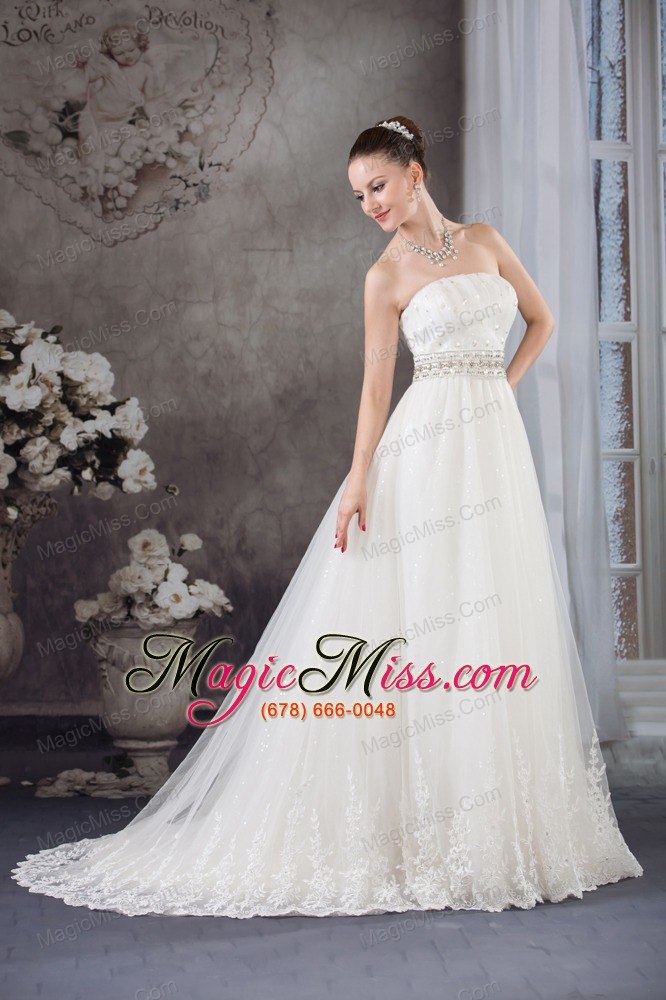 wholesale a-line strapless lace beading tulle wedding dress