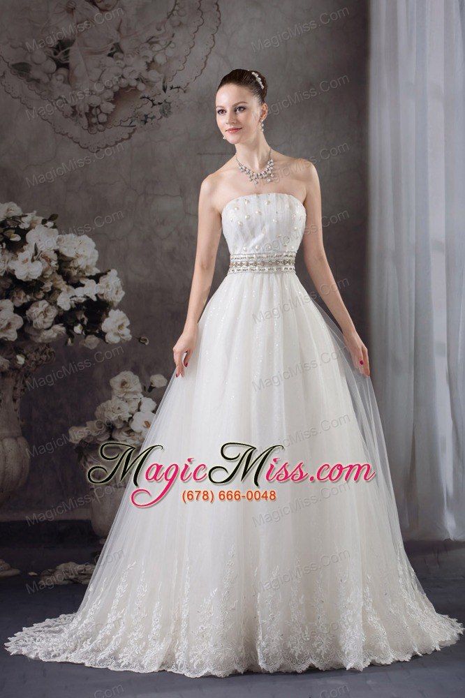 wholesale a-line strapless lace beading tulle wedding dress