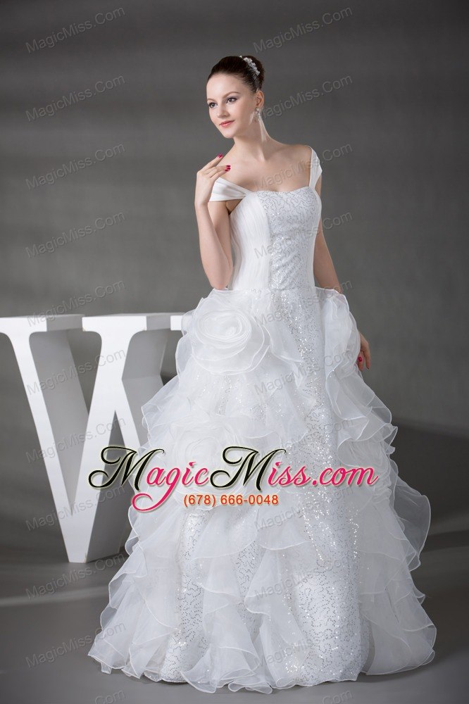 wholesale princess cap sleeves sequins hand made flowers wedding dress