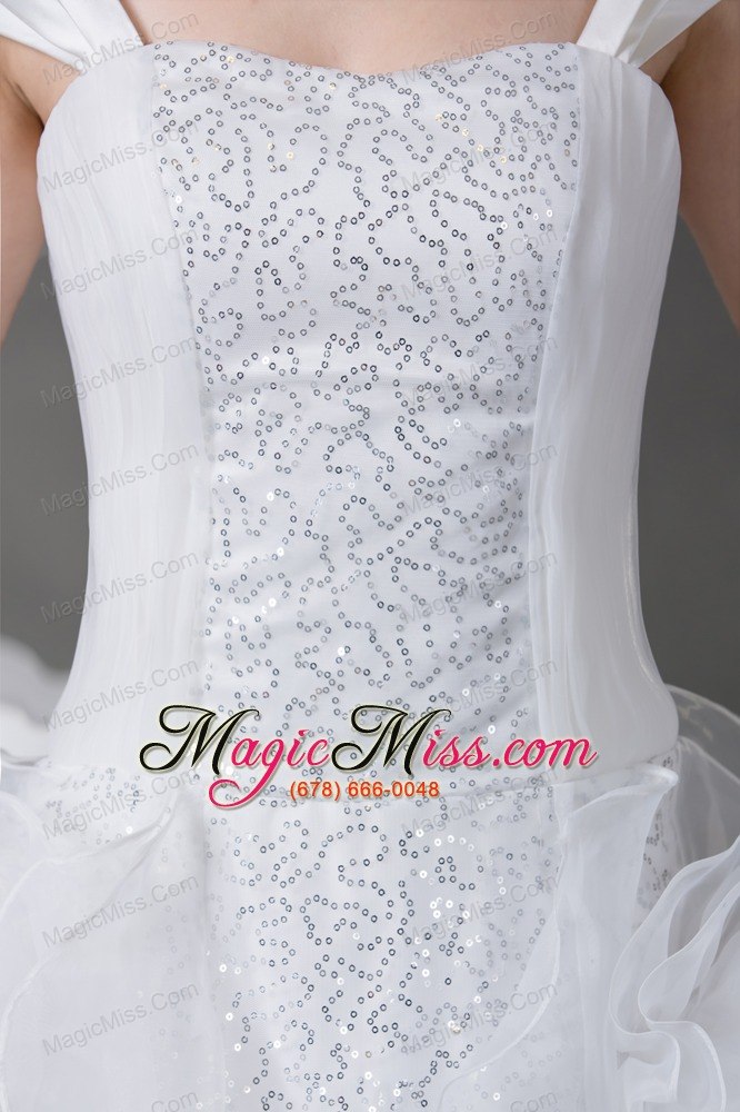 wholesale princess cap sleeves sequins hand made flowers wedding dress