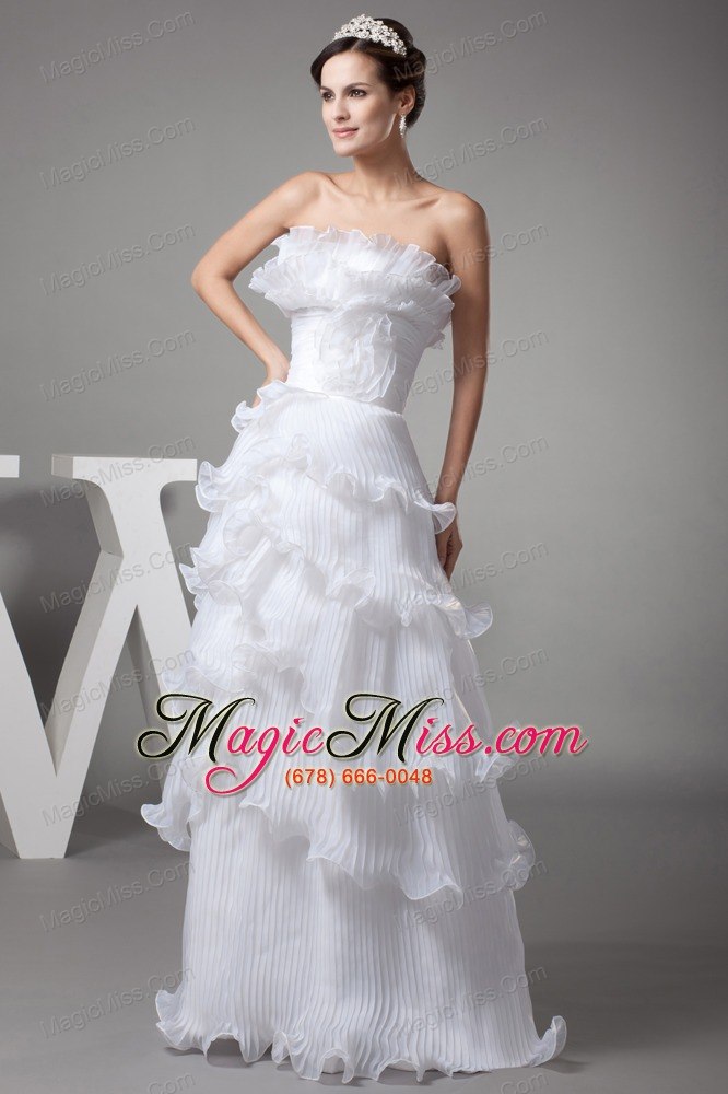 wholesale ruffles column / sheath strapless long wedding dress