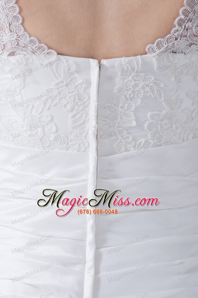 wholesale v-neck column appliques ruching brush train wedding dress