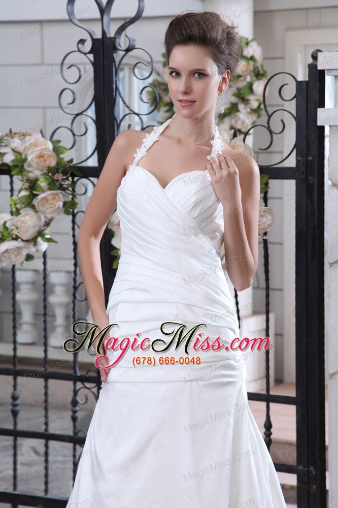 wholesale best mermaid halter court train taffeta ruch wedding dress