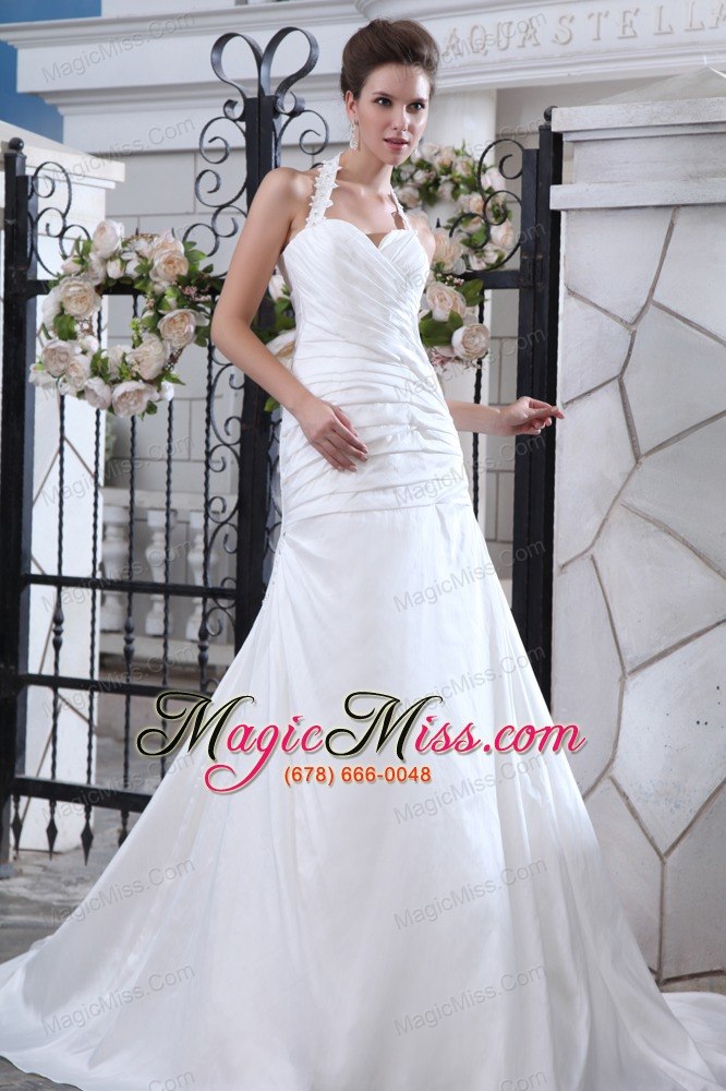 wholesale best mermaid halter court train taffeta ruch wedding dress