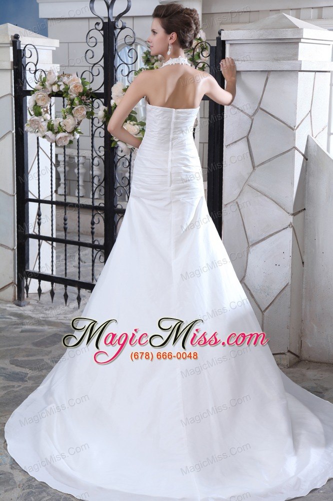 wholesale best mermaid halter court train taffeta ruch wedding dress