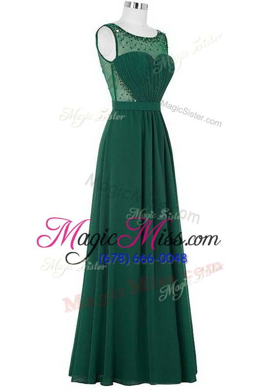 wholesale wonderful dark green scoop zipper beading and ruching prom dresses sleeveless