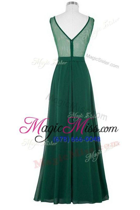 wholesale wonderful dark green scoop zipper beading and ruching prom dresses sleeveless