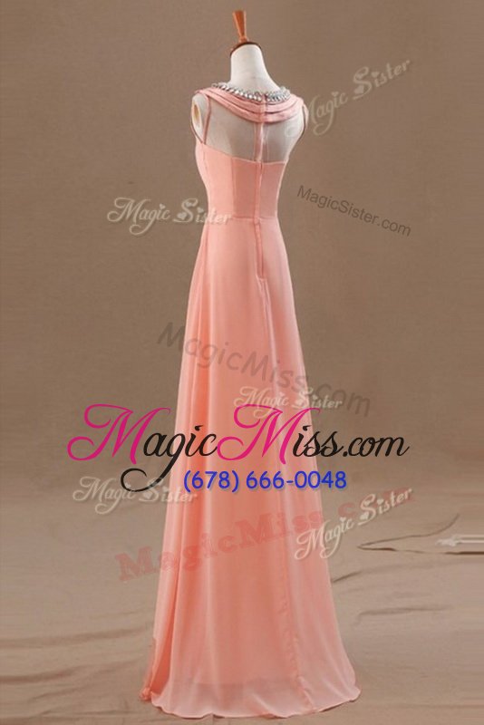 wholesale simple chiffon sleeveless floor length homecoming dress and beading