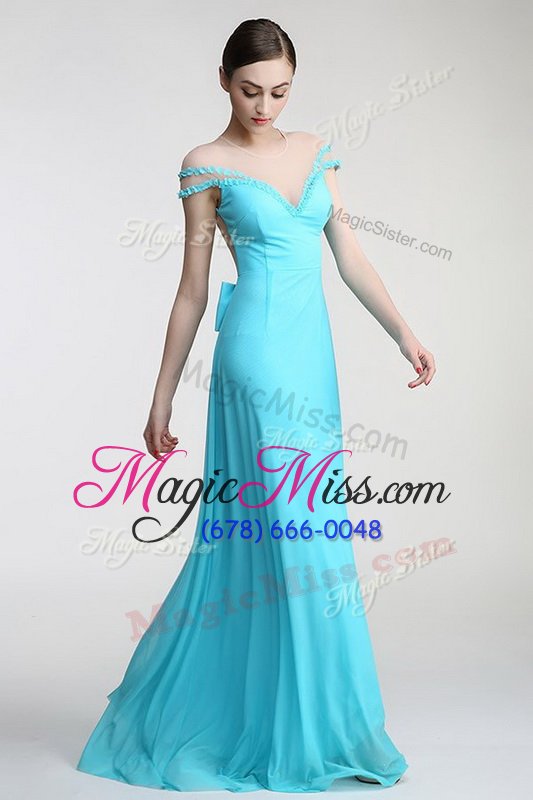 wholesale simple scoop short sleeves zipper floor length appliques and bowknot homecoming dresses