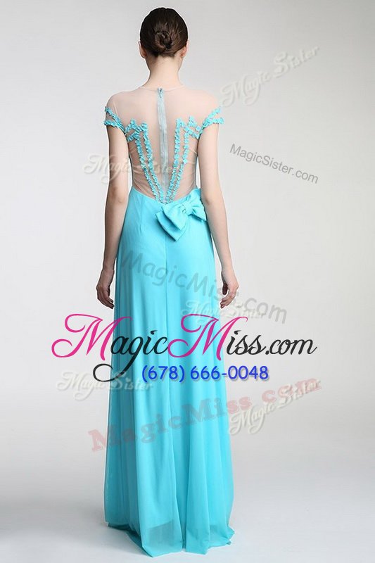 wholesale simple scoop short sleeves zipper floor length appliques and bowknot homecoming dresses