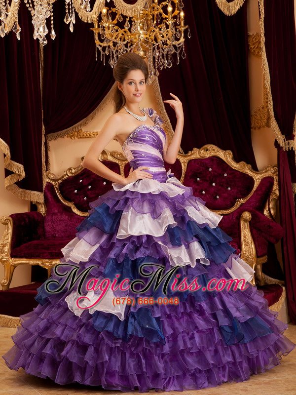 wholesale perfect a-line / princess one shoulder floor-length ruffles quinceanera dress