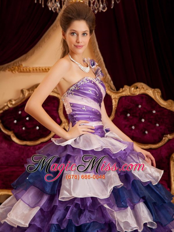 wholesale perfect a-line / princess one shoulder floor-length ruffles quinceanera dress