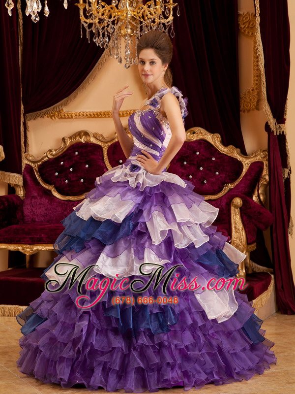 wholesale perfect a-line / princess one shoulder floor-length ruffles quinceanera dress