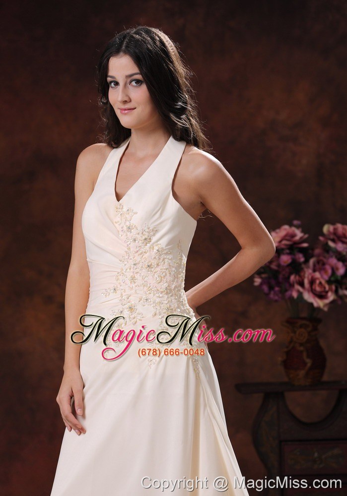 wholesale halter champagne appliques decorate prom dress with brush train in sierra vista arizona