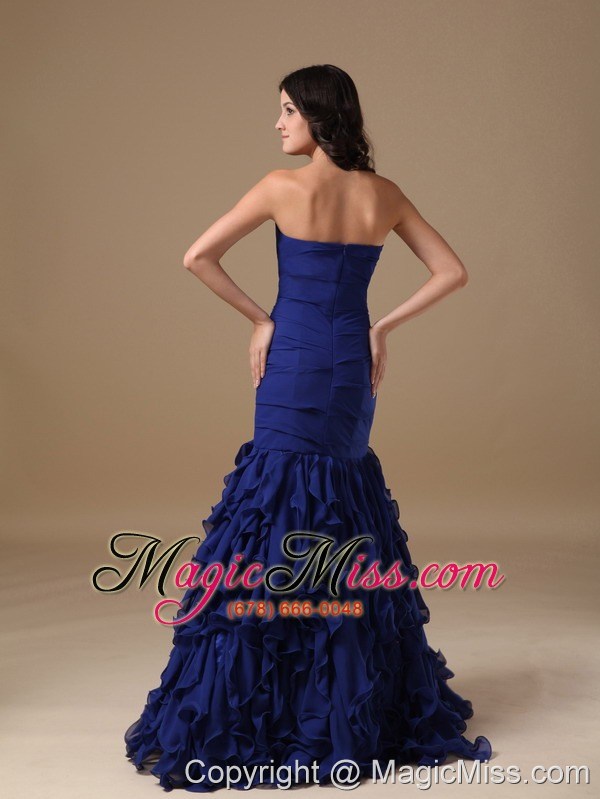 wholesale blue mermaid sweetheart brush train chiffon beading prom dress