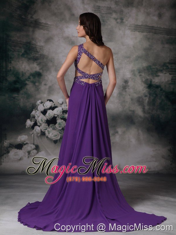 wholesale purple empire one shoulder prom / evening dress chiffon beading