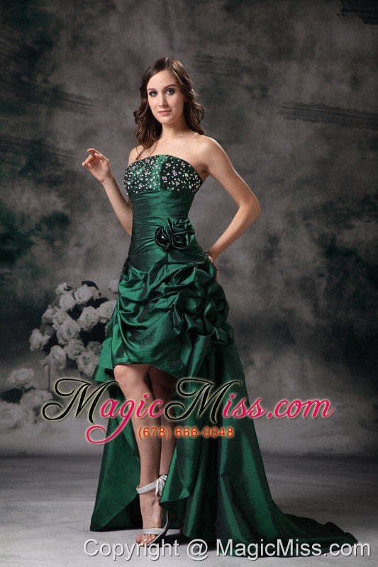 wholesale elegant green strapless high-low prom dress with beading