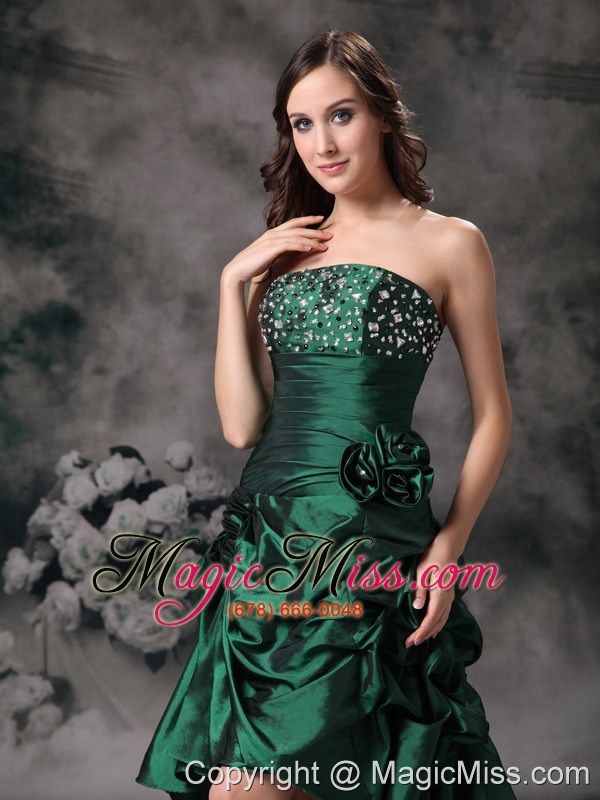 wholesale elegant green strapless high-low prom dress with beading