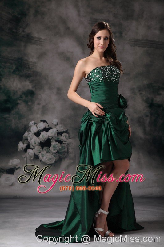 wholesale elegant green strapless high-low prom dress with beading