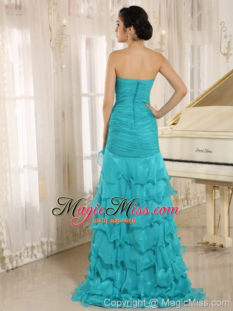 wholesale aqua blue high slit organza ruch and ruffled layers decorate dama dresses for quinceanera in arizona addison