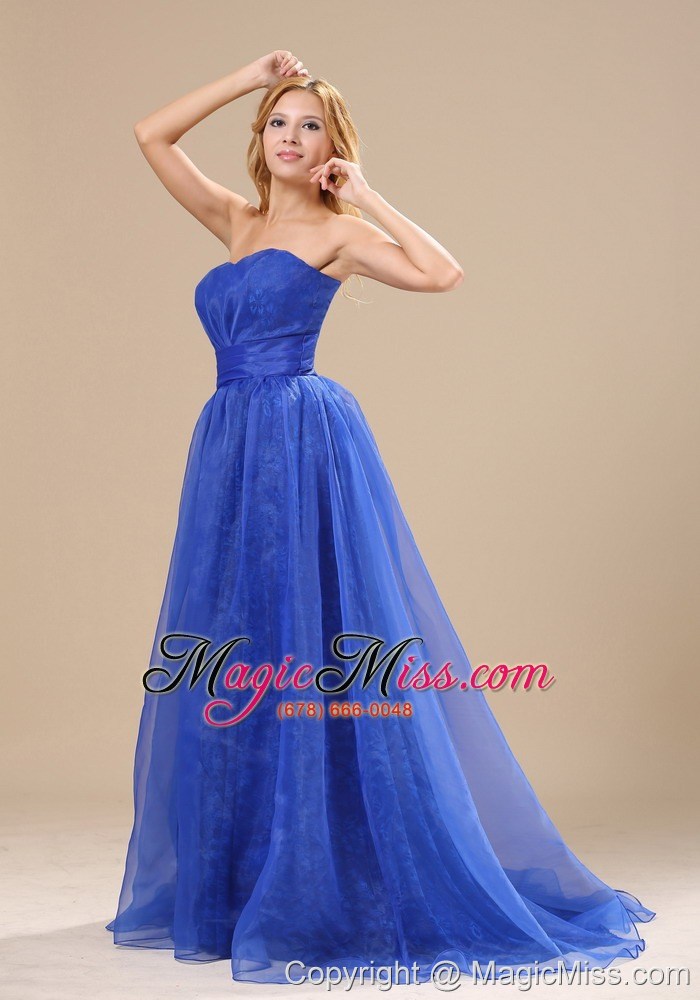 wholesale brookhaven blue organza strapless brush train column simple style 2013 plus size prom / evening dress