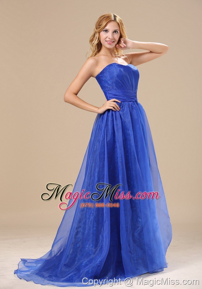 wholesale brookhaven blue organza strapless brush train column simple style 2013 plus size prom / evening dress