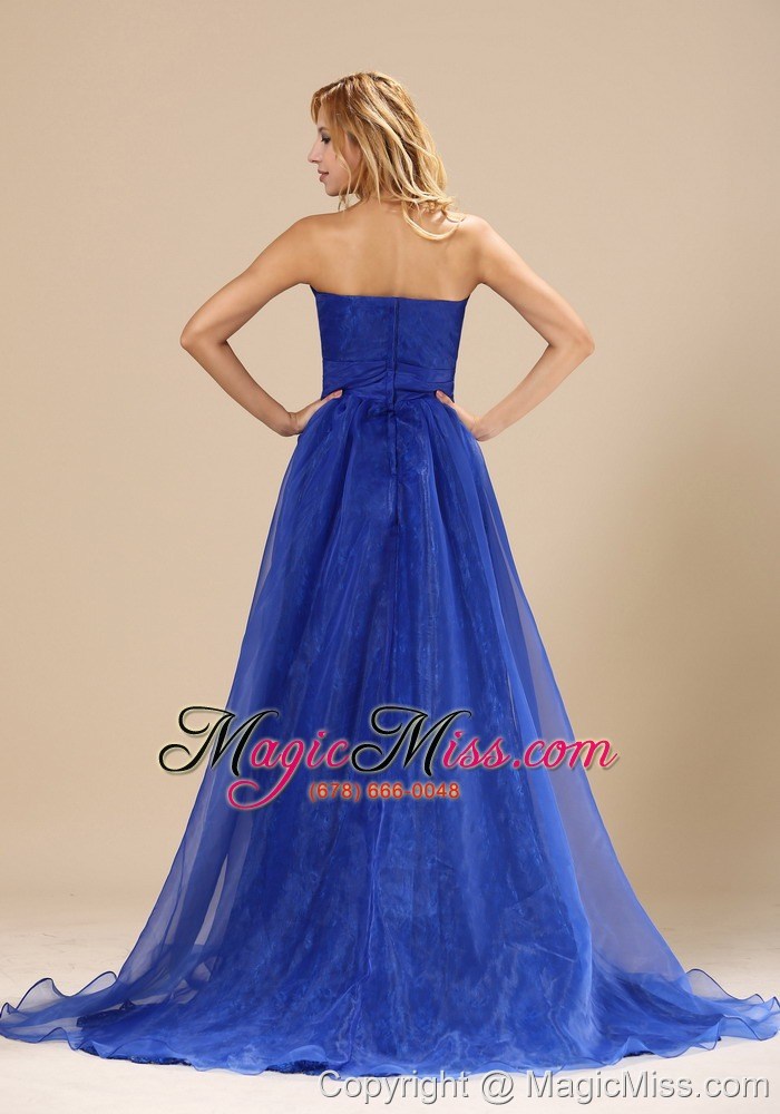 wholesale brookhaven blue organza strapless brush train column simple style 2013 plus size prom / evening dress