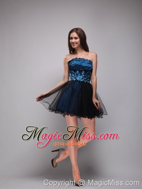 wholesale navy blue and black a-line / princess strapless mini-length taffeta and organza rhinestone prom dres