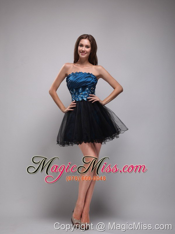 wholesale navy blue and black a-line / princess strapless mini-length taffeta and organza rhinestone prom dres