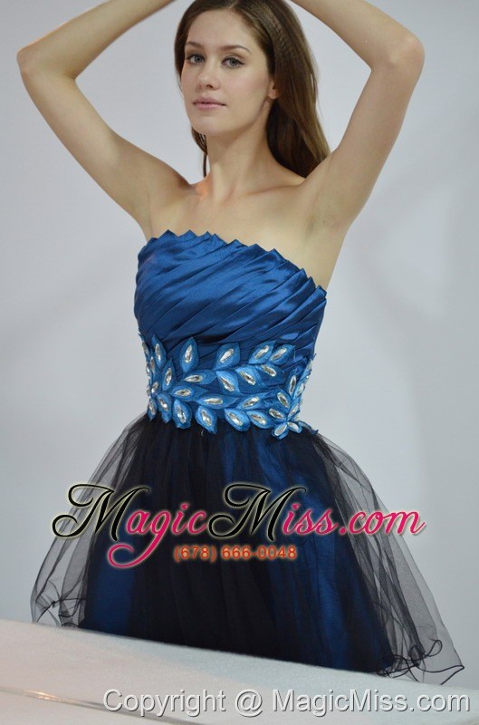 wholesale navy blue and black a-line / princess strapless mini-length taffeta and organza rhinestone prom dres