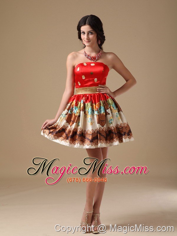 wholesale multi-color a-line strapless mini-length printing prom dress