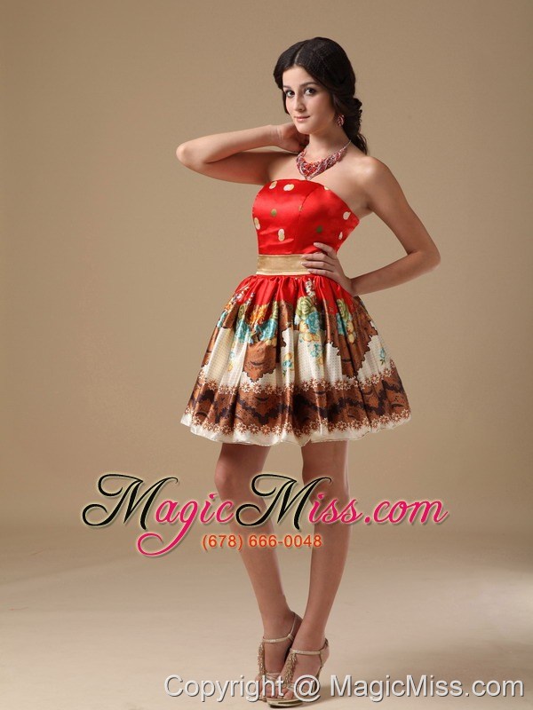 wholesale multi-color a-line strapless mini-length printing prom dress