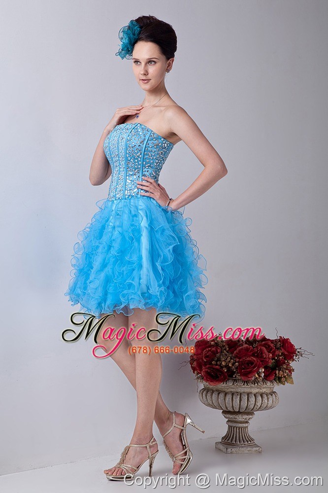 wholesale baby blue a-line strapless prom / homecoming dress organza beading mini-length