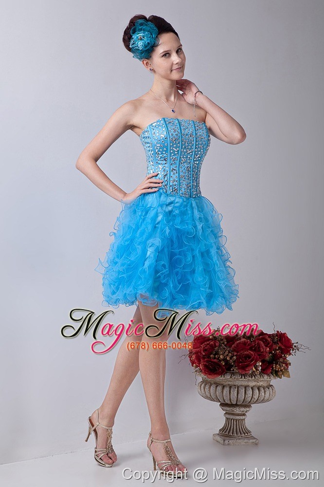 wholesale baby blue a-line strapless prom / homecoming dress organza beading mini-length