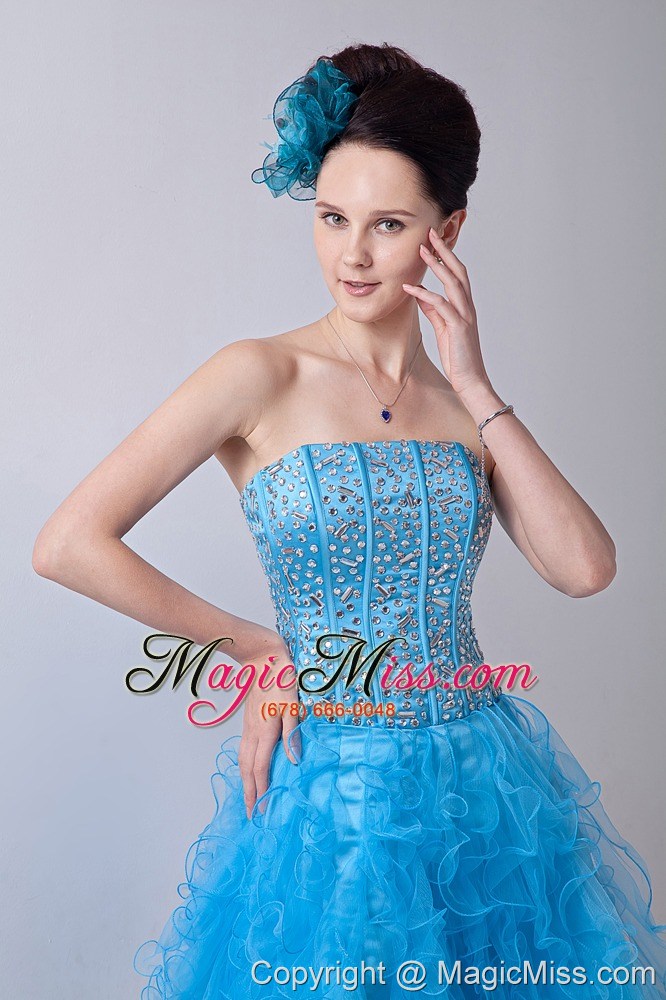 wholesale baby blue a-line strapless prom / homecoming dress organza beading mini-length