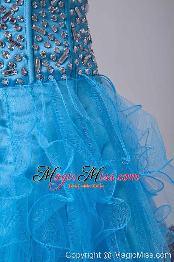 wholesale baby blue a-line strapless prom / homecoming dress organza beading mini-length